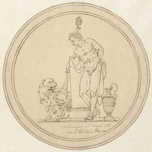 Figura allegorica maschile, in piedi con due leoni da Johannes van Dregt