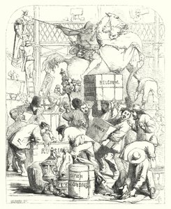 Arrivo delle merci da esporre alla Grande Esposizione del 1851, Crystal Palace, Hyde Park, Londra (incisione) da John (after) Gilbert