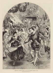 Danza natalizia di campagna in una vecchia sala baronale inglese (incisione)