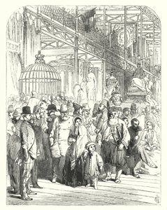 Espositori e visitatori nel Crystal Palace, Hyde Park, Londra, sede della Grande Esposizione del 1851 (incisione) da John (after) Gilbert