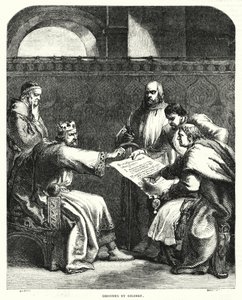 Re Giovanni rifiuta di firmare la Magna Carta a Oxford, nel 1215 da John (after) Gilbert