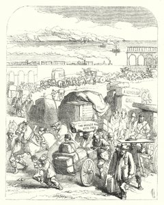 Navi e treni che portano visitatori alla Grande Esposizione del 1851, Crystal Palace, Hyde Park, Londra da John (after) Gilbert