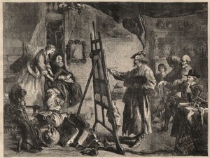 LO STUDIO DI REMBRANDT - incisione dal dipinto di J. Gilbert - l