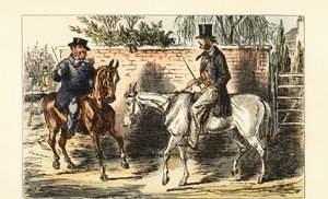Gentiluomo inglese su un vecchio cavallo rifiutato da un uomo su un cavallo baio da John (after) Leech