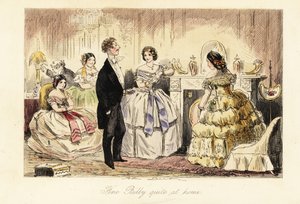 Gentiluomo inglese in visita con una signora e le sue figlie in un salotto da John (after) Leech