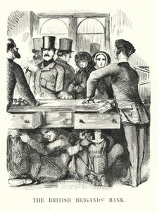 Cartone animato Punch: La Banca dei Briganti Britannici - corruzione bancaria e il crollo della Royal British Bank da John (after) Leech