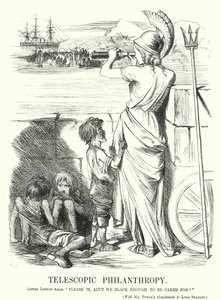 Cartone animato di Punch: Filantropia Telescopica - la preoccupazione delle classi medie vittoriane per l