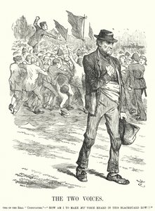 Vignetta di Punch: Le Due Voci - disoccupazione e disordini sociali nella Gran Bretagna vittoriana (incisione) da John (after) Tenniel