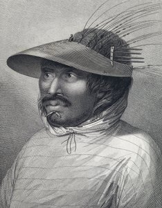 Ritratto di un uomo di Oonalashka (o Unalaska, Alaska, Stati Uniti). Incisione della fine del XVIII secolo, di William Sharp (?), dopo John Webber (1751-1793).