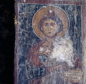 Figura di santo, affresco nella chiesa di Kandanos, Creta, Grecia da Walter Charles Mills