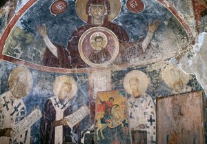 Affreschi nella chiesa bizantina di Agios Georgios, Vathi, Creta, Grecia da Walter Charles Mills
