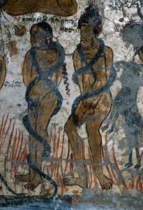 Punizione dei dannati, dettaglio della chiesa di Agia Paraskevi, Voutas, Creta, Grecia da Walter Charles Mills