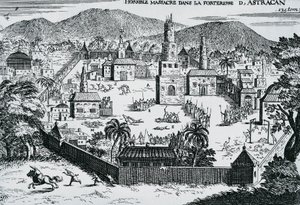 I cosacchi guidati da Stepan Razin attaccano la fortezza di Astrakhan nel 1670