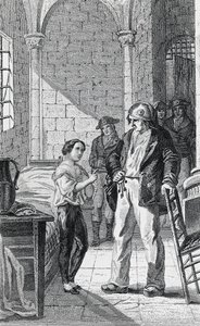 Il Delfino Louis Charles e il suo custode Antoine Simon nella prigione del Tempio, incisione di Philippoteaux e Girardet, Rivoluzione Francese, Francia da Walter Charles Mills
