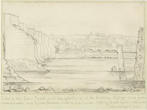 Burton-upon-Trent - Ponte e Città (disegno a penna, nd c.1817) da John Allport