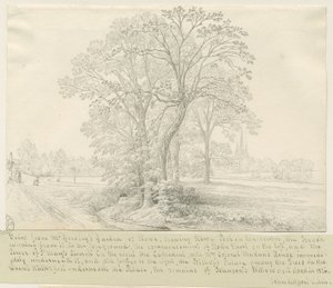 Lichfield - Vista attraverso Stowe Pool: disegno a penna, nd [1826] da John Allport