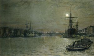 La Piscina e il Ponte di Londra di Notte da John Atkinson Grimshaw