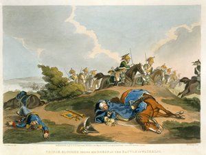 Il principe Blucher sotto il suo cavallo alla battaglia di Waterloo, inciso da Matthew Dubourg da 