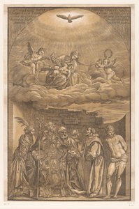 Maria tra le nuvole e sei santi da John Baptist Jackson