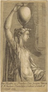 Donna in piedi con un vaso sulla testa da John Baptist Jackson, after Parmigianino