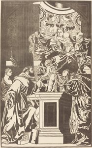 Sacra Famiglia e Quattro Santi da John Baptist Jackson after Veronese