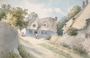 Cottage in una strada di villaggio da John Baptist Malchair