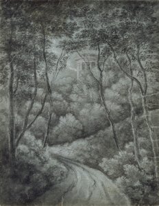 Paesaggio con un sentiero attraverso una foresta e un tempio classico, fine XVIII secolo da John Baptist Malchair