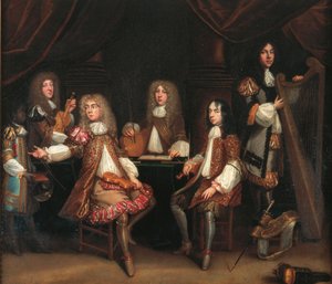 La camera da letto cremisi, gruppo di gentiluomini con strumenti musicali, tradizionalmente detto raffigurare il Ministero Cabal di Re Carlo II