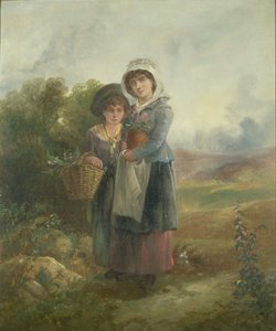 Due ragazze di campagna che portano fiori