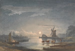 Chiaro di luna sul fiume vicino a Bruges