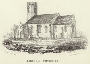 Chiesa di Tutti i Santi nel villaggio di Gresham da John Berney Ladbrooke