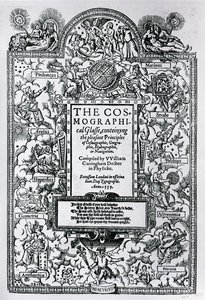 Pagina del titolo di The Cosmographical Glass, 1559 da John Bettes