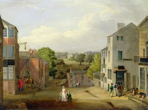 Scena di strada a Chorley, Lancashire, con vista di Chorley Hall, c.1790-1817 da John, Bird