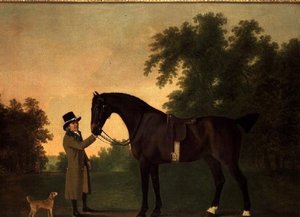 Ritratto di Edward Wilmot Esq con cavallo baio e terrier nel parco di Stubton da John Boultbee