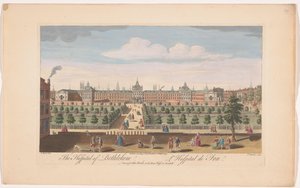 Veduta del Bethlem Royal Hospital a Londra da John Bowles