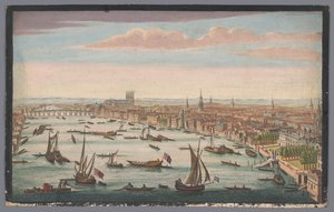 Veduta del fiume Tamigi e della città di Londra vista dal lato nord-ovest da John Bowles