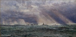 Un vento di nord-ovest al largo del faro di Longships, 1873 da John Brett