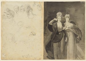 Schizzi di teste verso, sinistra, Due donne verso, destra, c. 1770-1775 da John Brown