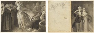 Donna in piedi tra i frati (recto) Schizzi di teste (verso, sinistra); Due donne (verso, destra) da John Brown