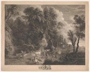 Paesaggio con pastori e gregge presso un abbeveratoio da John Browne