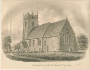 Chiesa di Adbaston: disegno a seppia, 1843 da John Buckler
