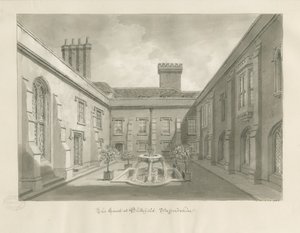 Blithfield Hall - Cortile: disegno a seppia da John Buckler