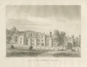 Blithfield Hall: disegno a seppia, 1823 da John Buckler