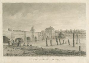 Ponte e città di Burton-upon-Trent: disegno a seppia, 1839