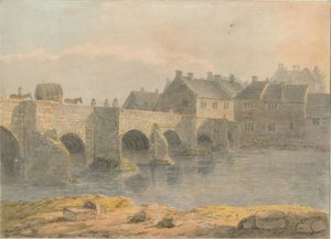 Ponte e città di Burton-upon-Trent: acquerello, nd [?XVIII secolo] da John Buckler