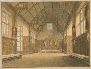 Cambridgeshire - Trinity College Hall - Vista interna, 1818 da John Buckler