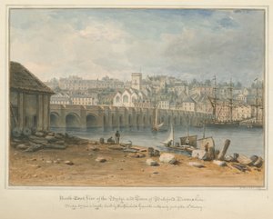 Devonshire - Bideford - Ponte e città, 1827 da John Buckler