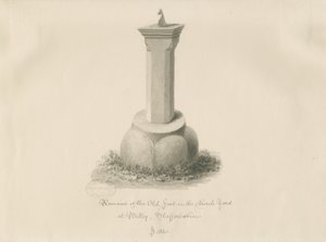 Fonte battesimale nella Chiesa di Betley: disegno a seppia da John Buckler