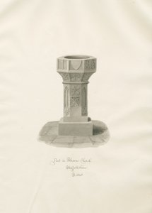 Fonte battesimale nella Chiesa di Alrewas: disegno a seppia