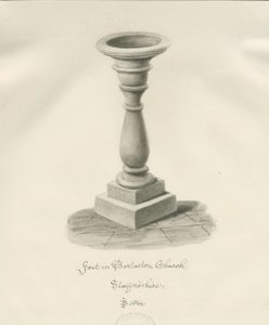 Fonte battesimale nella chiesa di Barlaston (disegno a seppia, 1844)